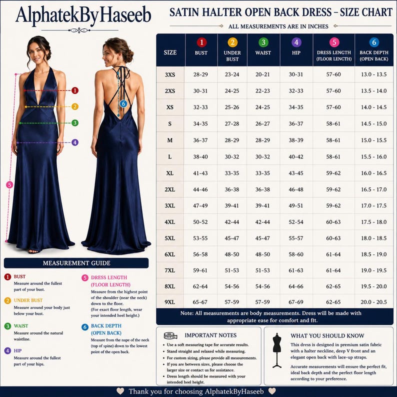 Dress Size Chart 3XS-9XL