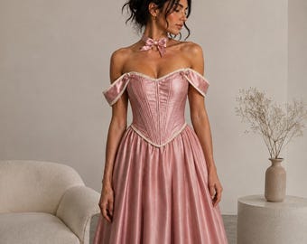 Pink Satin Overbust Corset | Lace Up Corset Top | Victorian Corset | Renaissance Corset | Bridal Corset | Cottagecore Corset