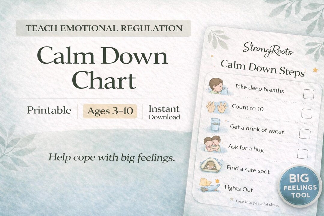 Calm Down Chart for Kids | Printable Emotional Regulation Steps | Big ...