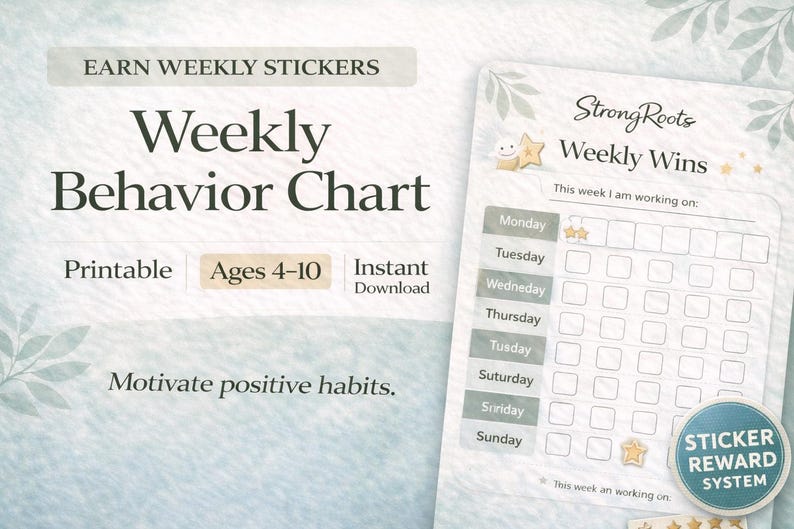 Weekly Behavior Chart for Kids | Printable Sticker Reward Tracker ...