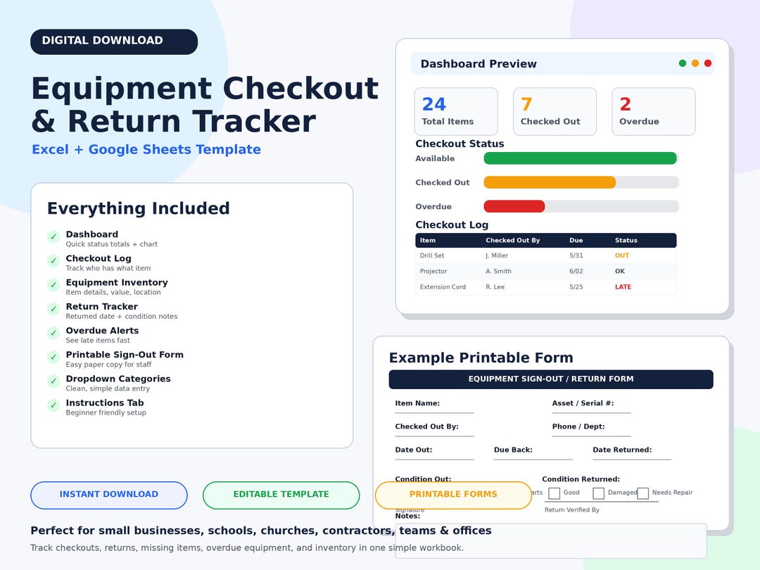 Tool Checkout Tracker Excel Template, Tool Sign Out Sheet, Equipment ...