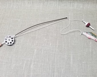 Fishing Pole Decor Brown Pole And Reel Bobber And Lure Etsy