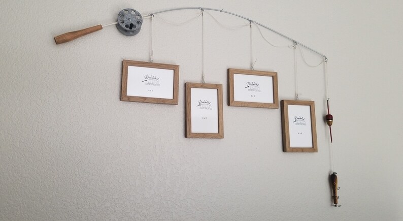 Fishing Pole Picture Frame Natural Wood Faux Finish Brown or Silver Pole 4-4 in x 6 in Picture Frames
