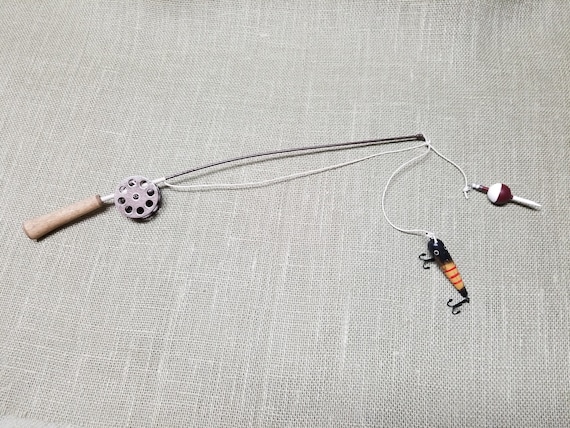 Fishing Pole Decor - Brown Pole and Reel - Bobber and Lure