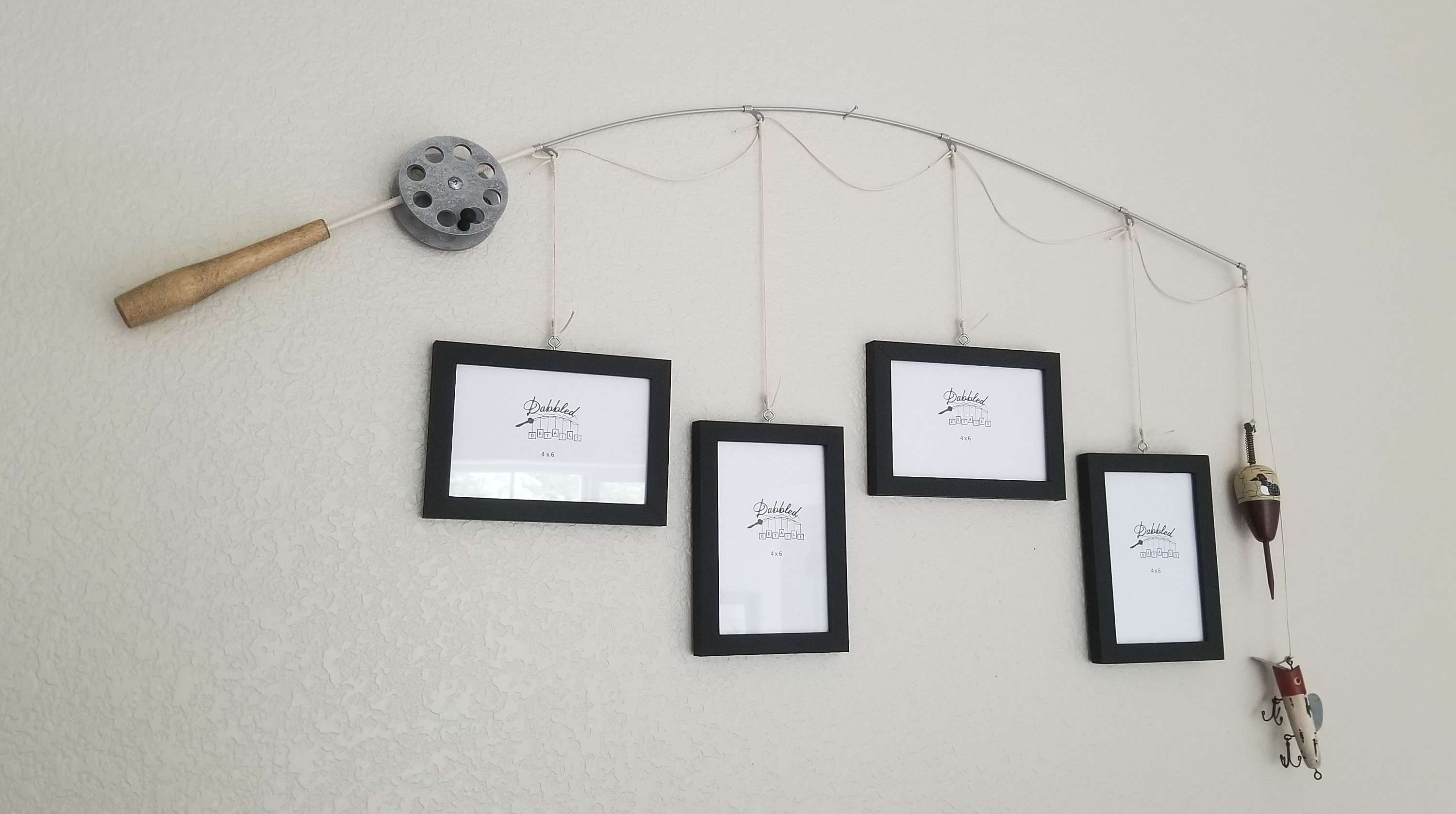 Fishing Pole Picture Frame Hanging Decor Silver or Brown