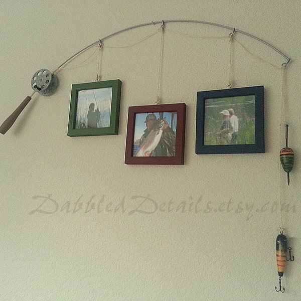 Fishing Rod Picture Frame - Metal Silver - 3 Frames - 5 in x 5 in Frames