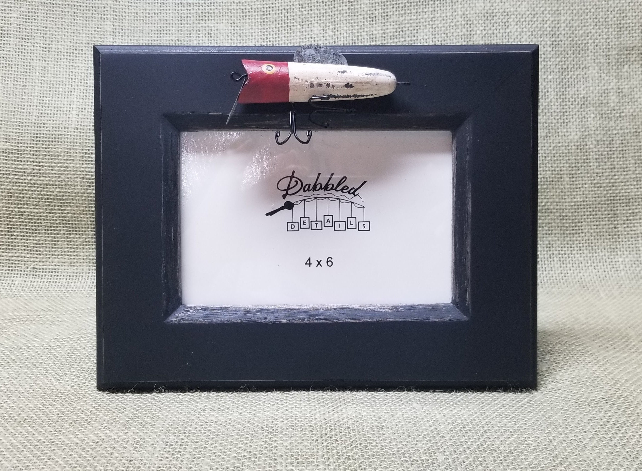 Fishing Picture Frame Distressed Black Flat with Beveled Edges 4 x 6