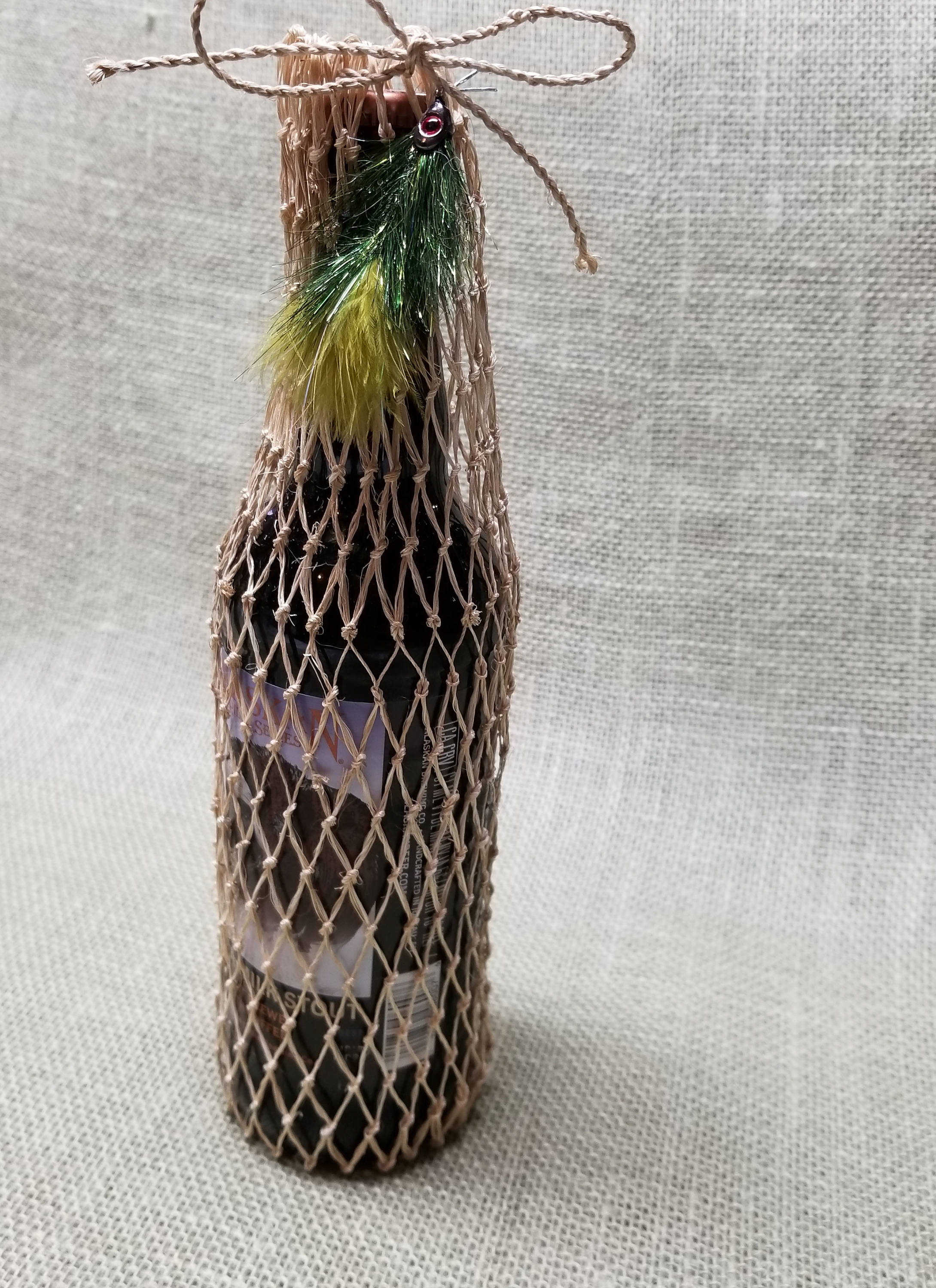 Fishing Net Gift Beer/Wine Bag Green and Yellow Fishing Fly