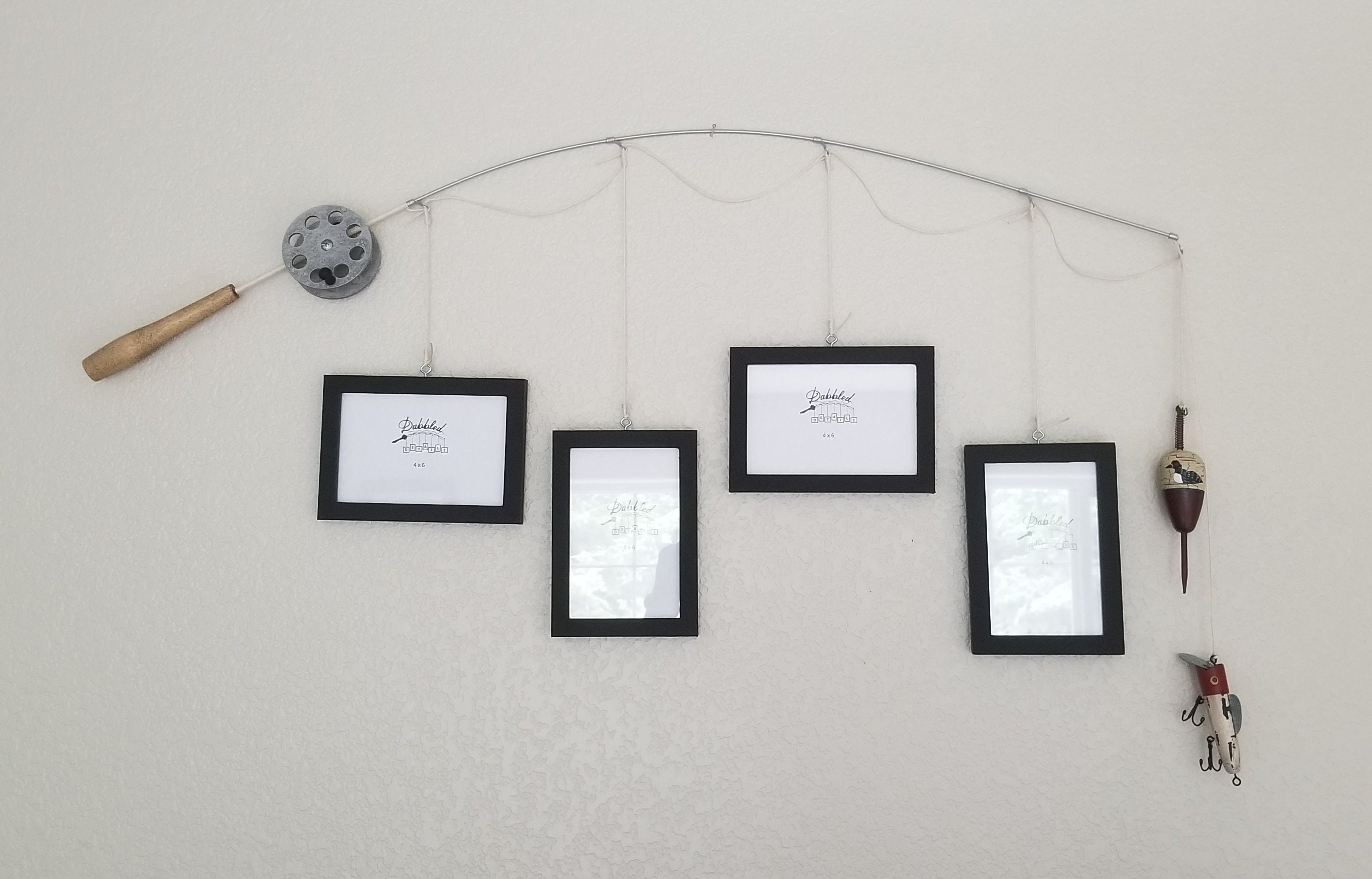 Fishing Pole Picture Frame Hanging Decor Silver or Brown