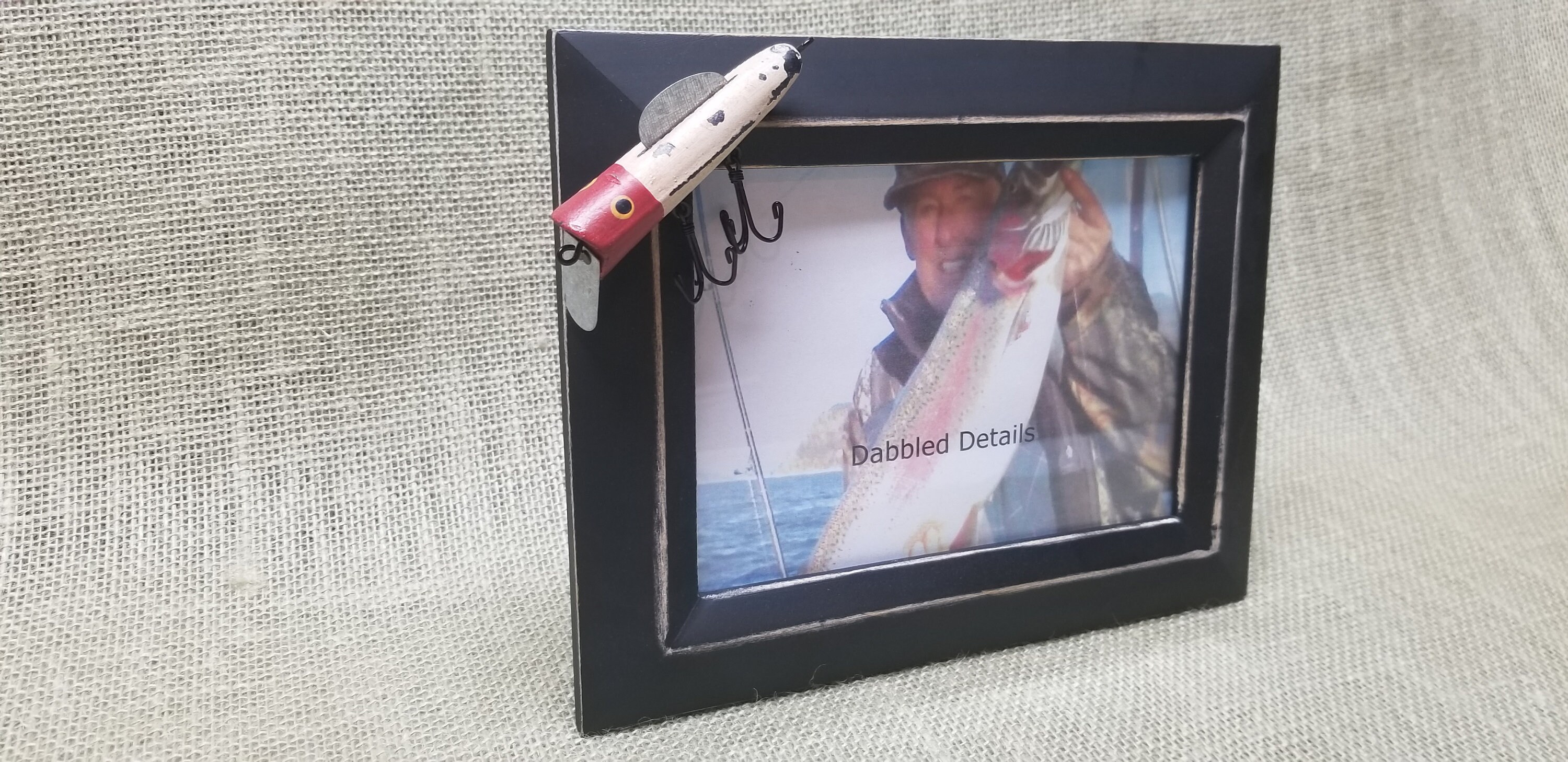 Fishing Picture Frame Black Beveled 5 x 7 Fishing Lure Rustic Wooden