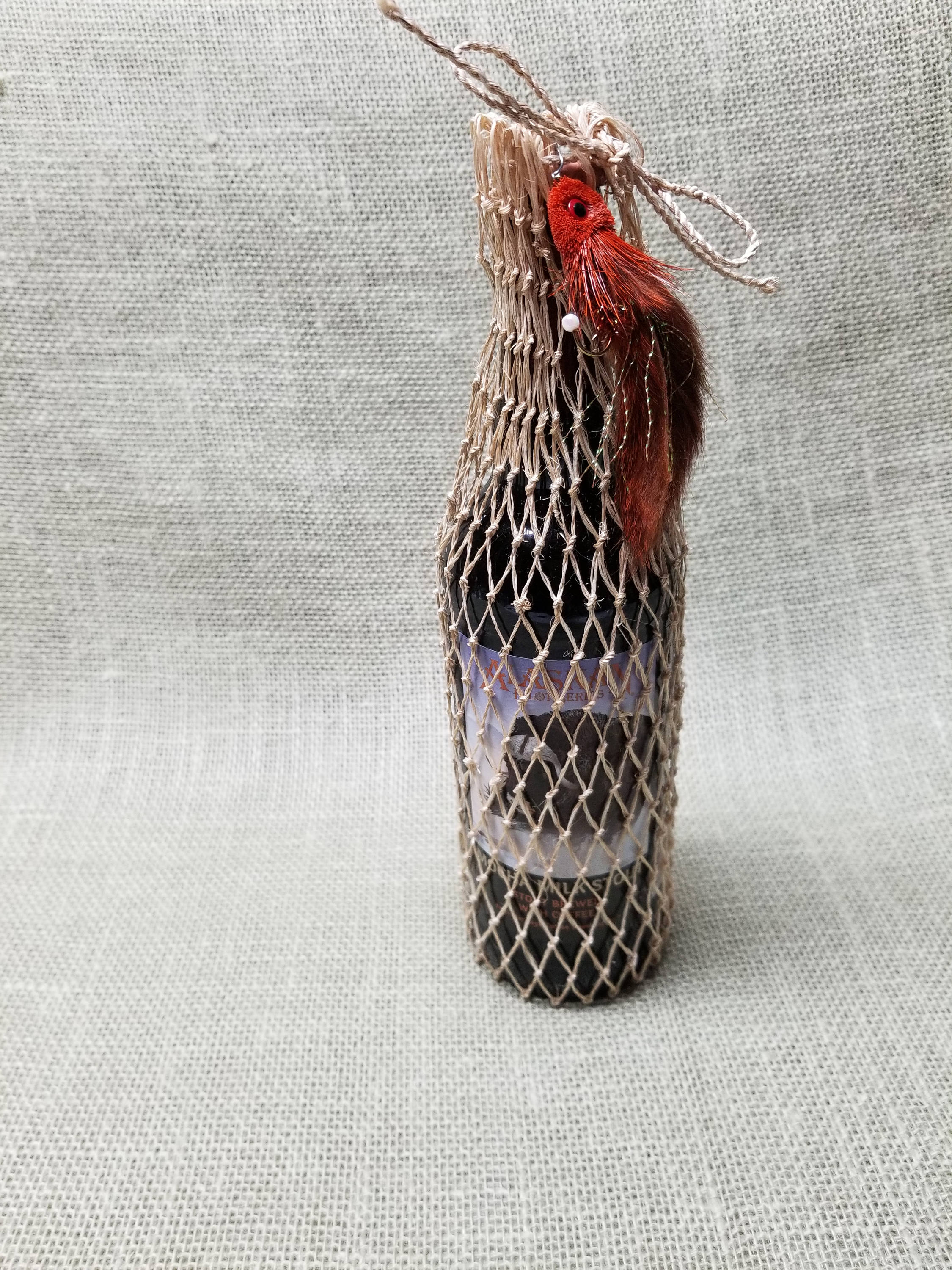 Fishing Net Gift Beer/Wine Bag Rust and Brown Fishing Fly