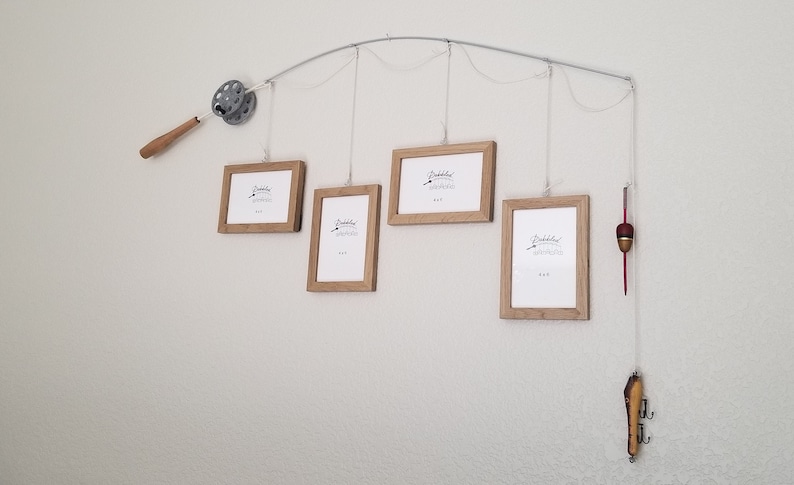 Fishing Pole Picture Frame Natural Wood Faux Finish Brown or Silver Pole 4-4 in x 6 in Picture Frames