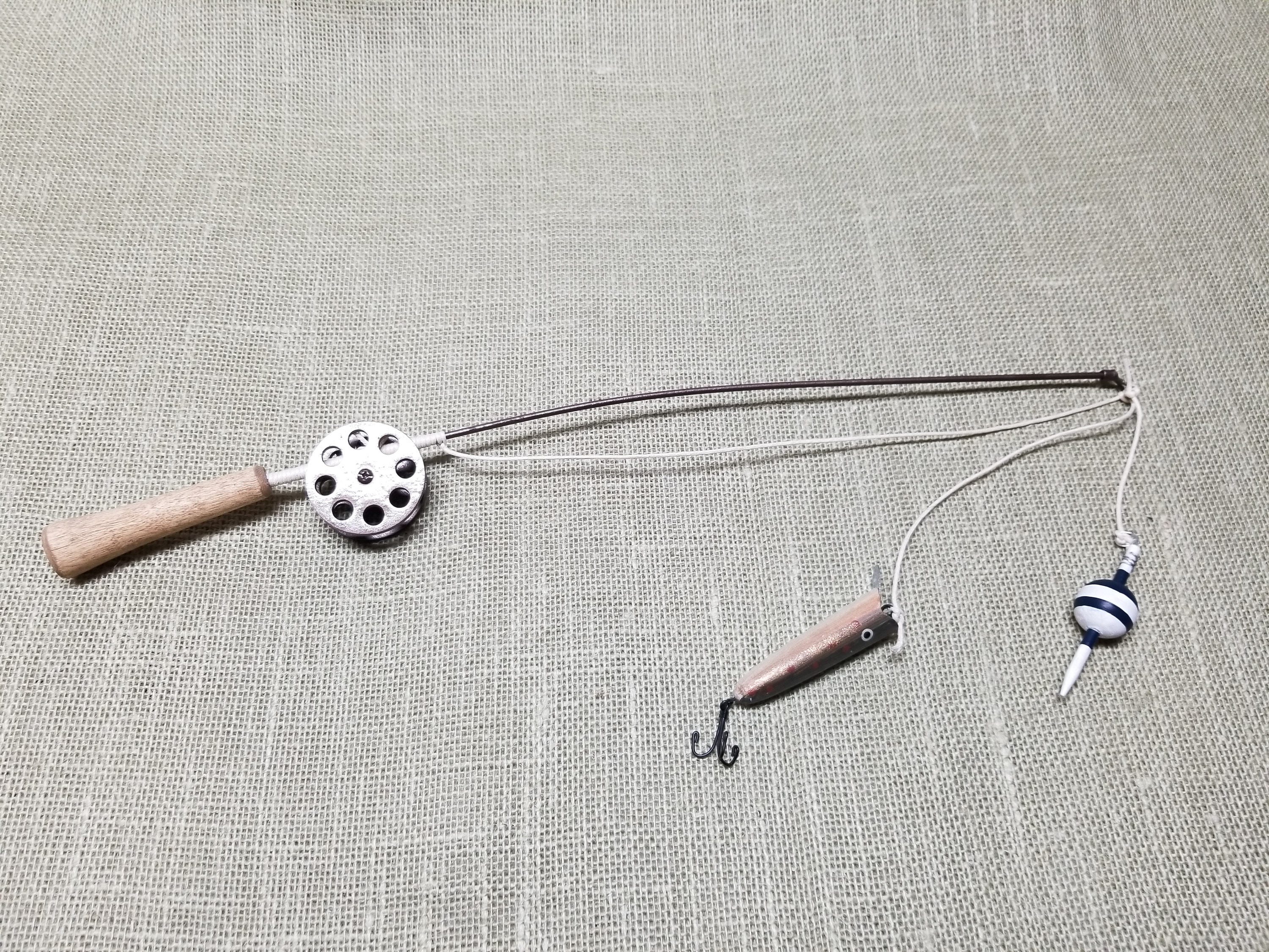Fishing Pole Decor Brown Pole and Reel Bobber and Lure