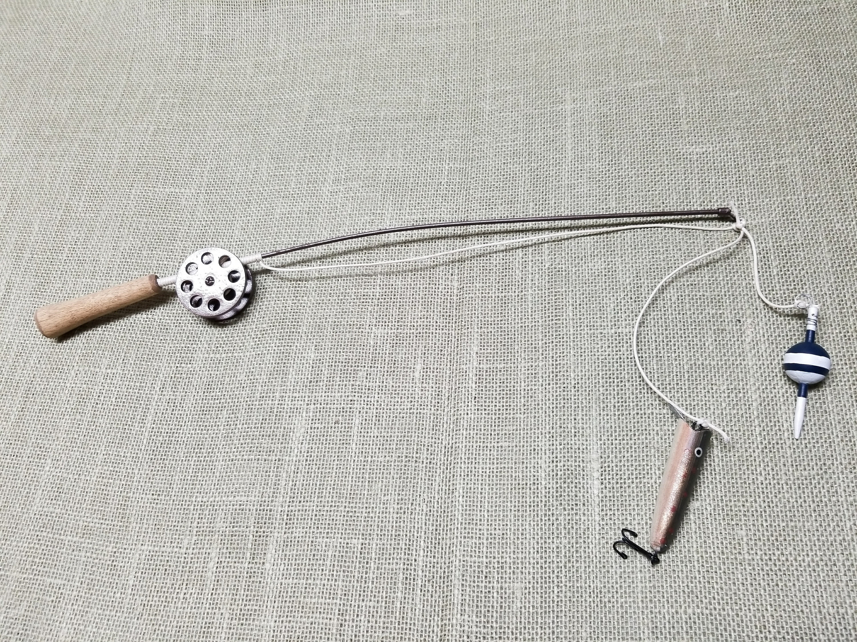 Fishing Pole Decor Brown Pole and Reel Bobber and Lure