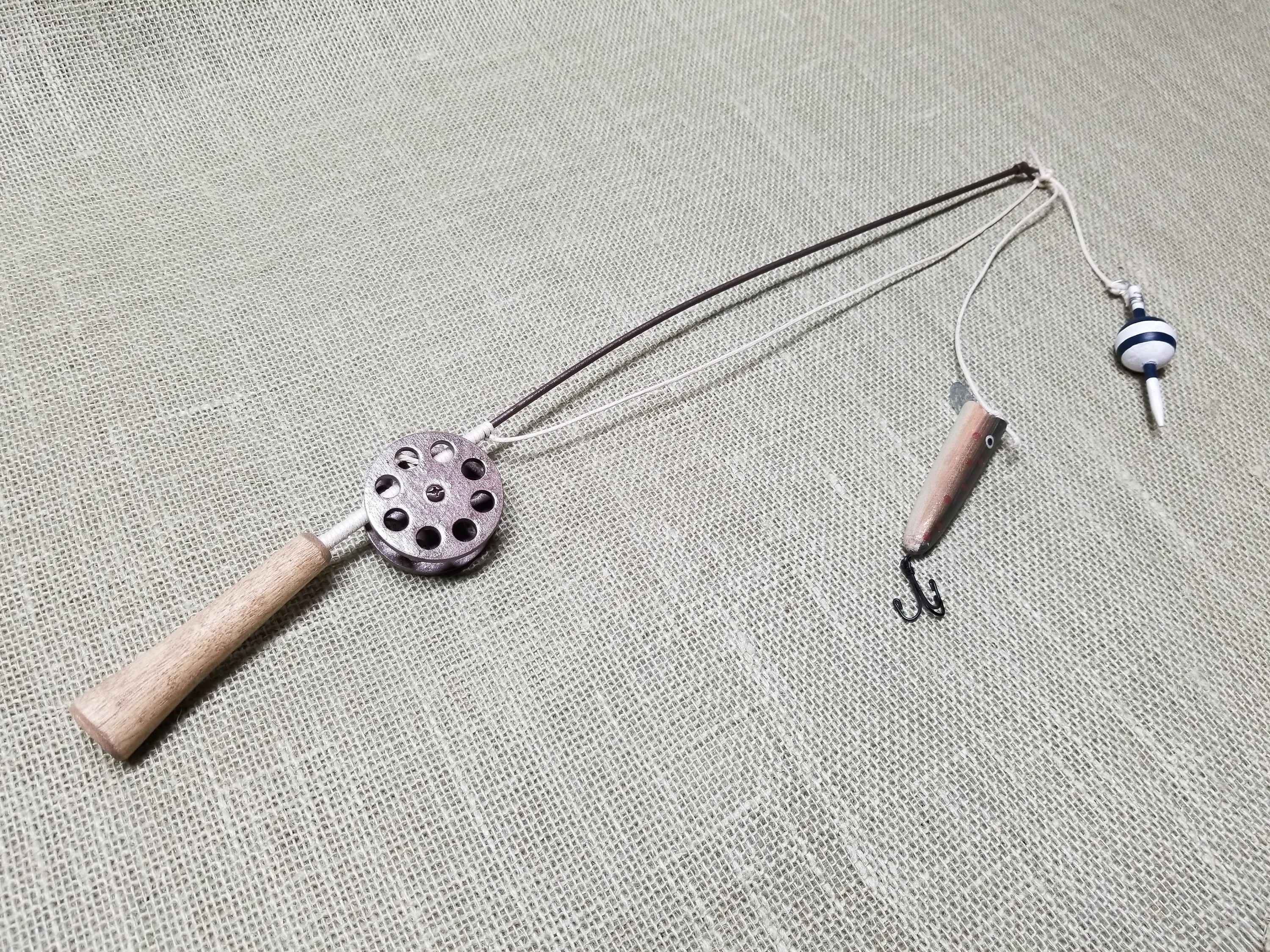 Fishing Pole Decor Brown Pole and Reel Bobber and Lure