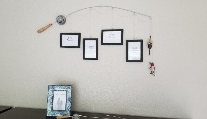 Fishing Pole Picture Frame Natural Wood Faux Finish Brown or Silver Pole 4-4 in x 6 in Picture Frames
