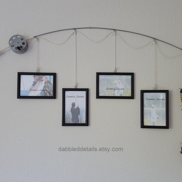 Fishing Pole Picture Frame - Silver or Brown Pole - 4 - 4 in x 6 in Picture Frames - Black