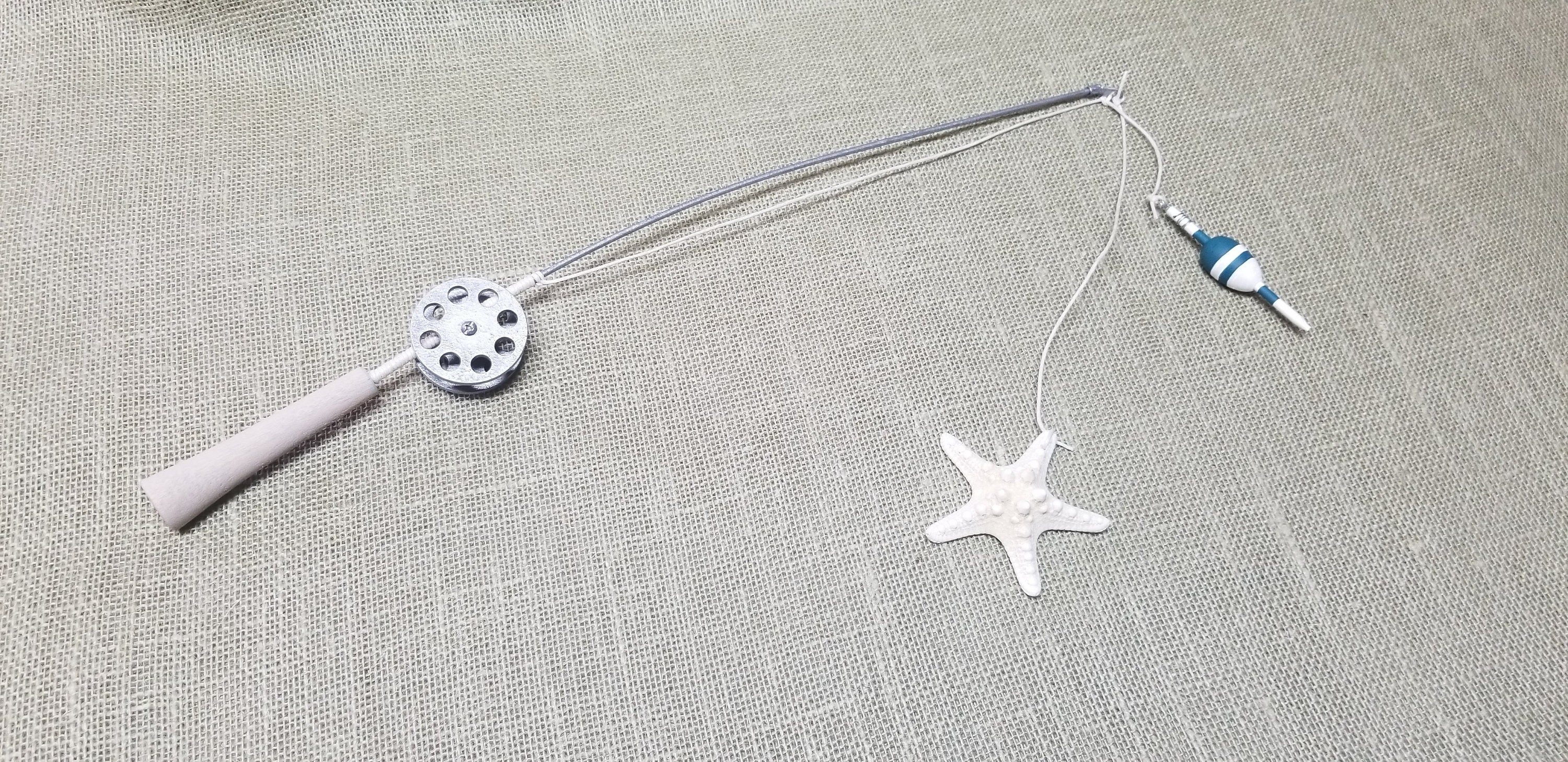 Fishing Pole Decor Silver Pole and Reel Bobber and Starfish