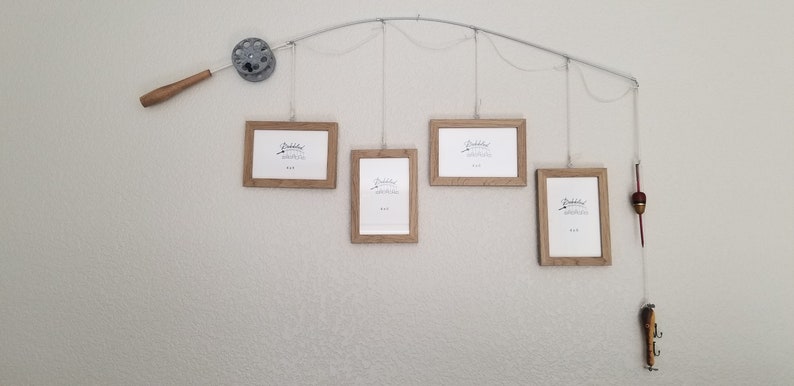 Fishing Pole Picture Frame Natural Wood Faux Finish Brown or Silver Pole 4-4 in x 6 in Picture Frames
