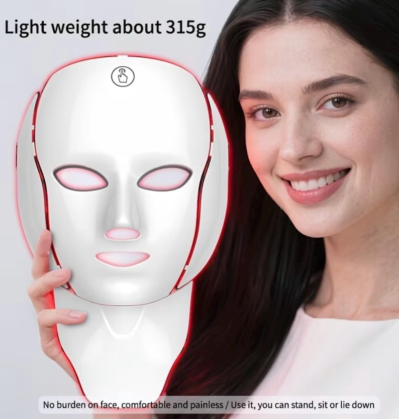 7 farbige LED-Gesichts- und Halsmaske | Anti-Aging, Aknebehandlung, Hautverjüngung Home Spa Bild 8