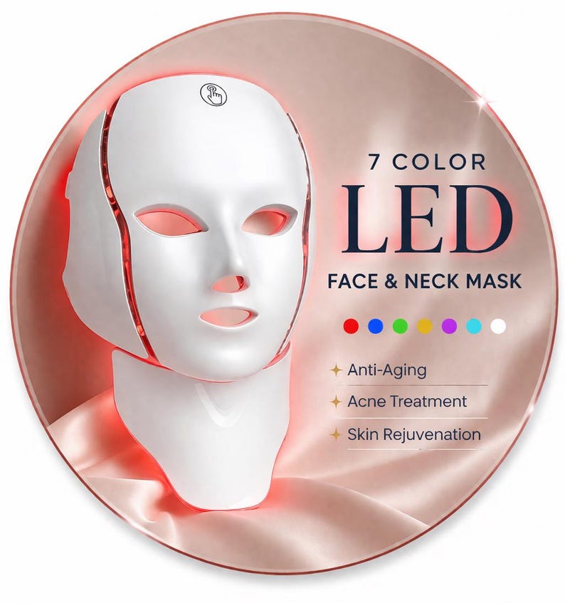 7 farbige LED-Gesichts- und Halsmaske | Anti-Aging, Aknebehandlung, Hautverjüngung Home Spa Bild 1