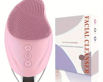 Silicone Facial Cleansing Brush, Electric Face Cleanser for Deep Pore Cleaning & Gentle Exfoliation, Pink Skincare Tool