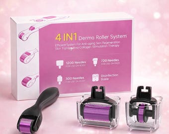 Kit de rodillo dérmico 4 en 1 / Herramienta de microagujas / Herramienta para el cuidado de la piel / Estimulante de colágeno / Rodillo facial y corporal