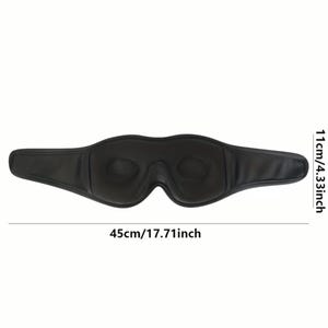 May include: Black eye mask, 17.71 inches long and 4.33 inches wide. The mask is designed to block out light. It has a contoured shape for comfort and is made of a soft, dark material.