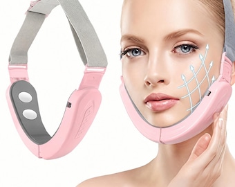 Pink V-Line Face Lifting Mask, EMS Microcurrent Facial Massager, Rechargeable Chin & Jawline Beauty Device