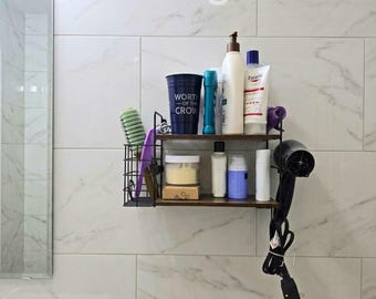 Hair Dryer Holder Stand | Vanity Organizer | Hair Tool Organizer | Bathroom Shelf | Hair Dryer Rack | Storage Shelf