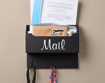 Wooden Key Holder Shelf with Mail Organizer Wall | Hallway Organizer | Mail Rack | Mail Sorter Wall | Key And Mail Holder | Storage Shelf