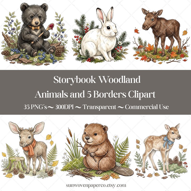 Woodland Storybook Animals Clipart Bundle, Watercolor Woodland Animals ...