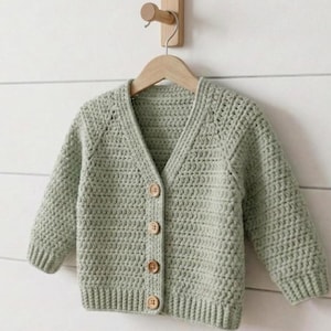 Baby Cardigan Crochet Pattern PDF | Top Down Raglan Sweater | V Neck Baby Cardigan | Easy to Intermediate | Sizes 6-12m to 5 Years