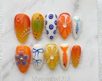 Handmade Press On Nails: Custom Gel Faux Acrylic Nails