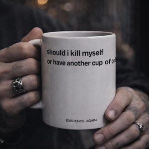 Existential Coffee Mug — Absurd Humor Mug — Minimalist Philosophy Gift — Dark Academia Cup
