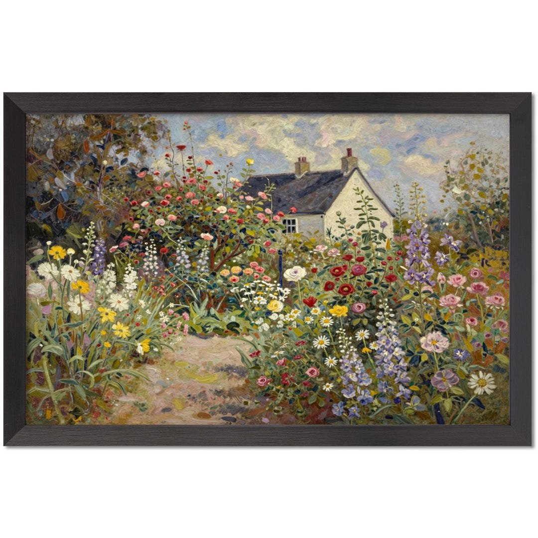 Cottage Garden Wall Art, Spring Landscape Painting Print, Cottagecore ...