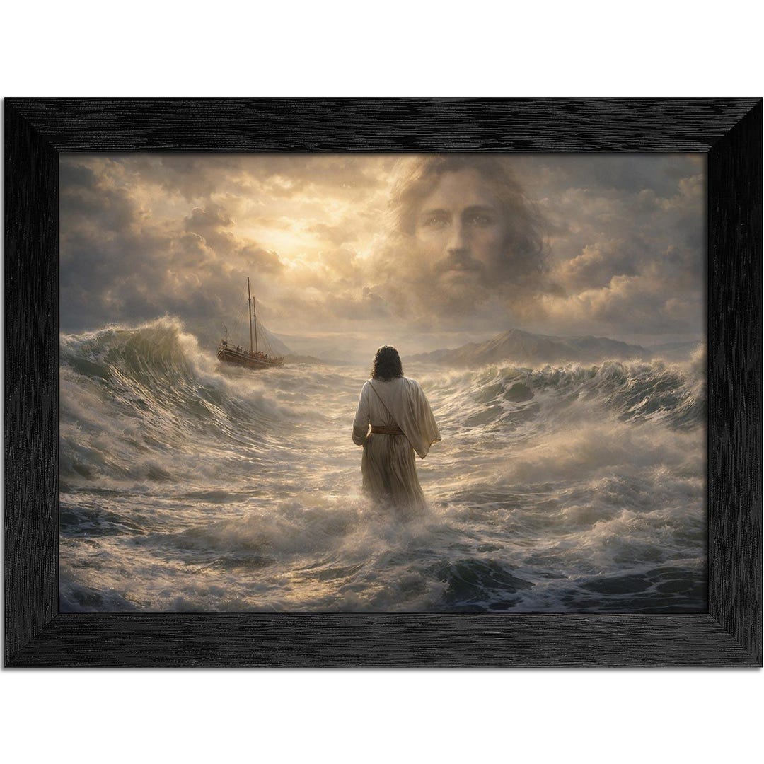 Jesus Walking on Water Canvas Print | Black Framed Religious Painting ...