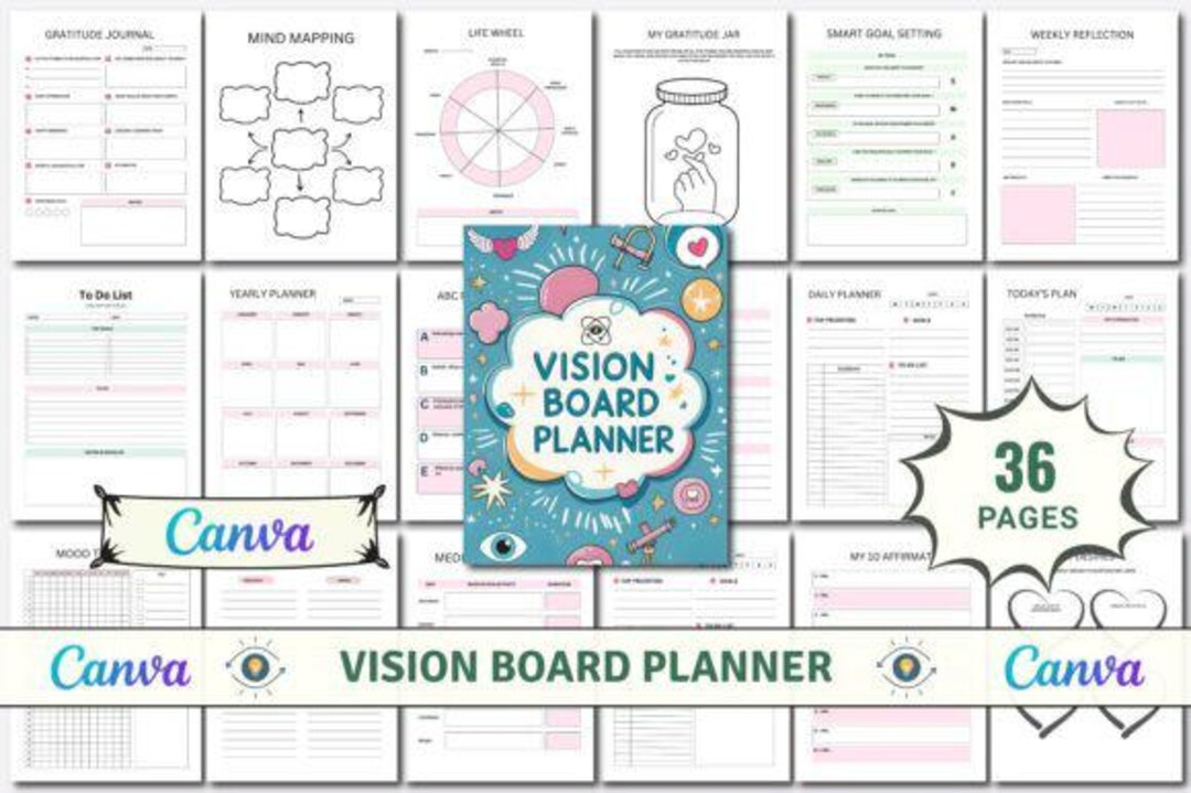 2026 Vision Board Planner Canva Template - KDP Interior Ready to Upload ...
