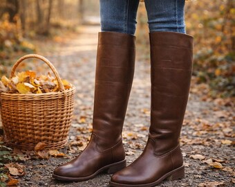 Vintage 1970s men\'s chestnut brown leather knee high equestrian riding boots 70s Equestrian Boots - Etsy main image 3