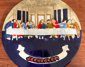 Vintage Nissan Bros Last Supper Ceramic Plate, Jerusalem Holy Land Souvenir