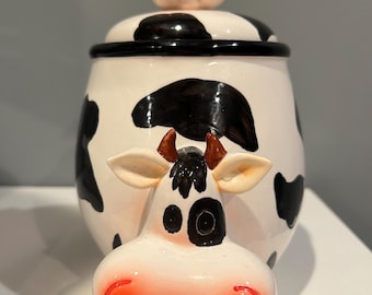 Keramische koekjestrommel koe - dubbel gestapeld holstein boerderijdecor - onberispelijke staat