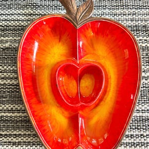 Vintage Treasure Craft Apple Chip Bowl | 1960s California Pottery, Flame Glaze (Model #380)