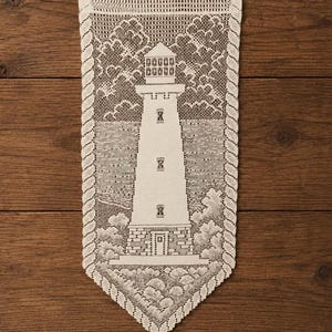 Heritage Lace Lighthouse Wall Hanging, Coastal Nautical Tapestry, White Polyester Panel (12x27)