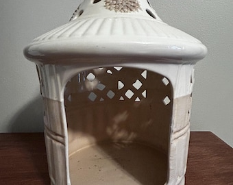 Vintage Yankee Candle Ceramic Dragonfly Lantern & Lid Cream Beige