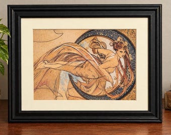 Oprawiona reprodukcja Alphonse Mucha La Danse Art Print – secesyjna płyta książkowa (11,75 "x 9,25")
