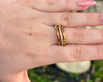 Bague 3 anneaux doré acier inoxydable