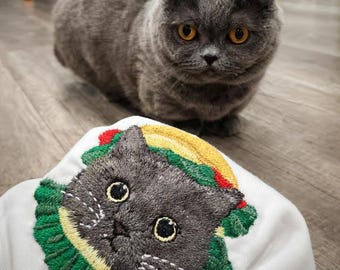 T-shirt brodé personnalisé avec portrait d'animal de compagnie | Photo personnalisée chat chien 100 % coton