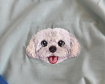 T-shirt brodé de portrait d'animal de compagnie personnalisé, T-shirt ample 100 % coton