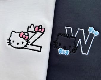 T-shirts brodés personnalisés pour portraits de couple et d'animal de compagnie – T-shirts assortis 100 % coton avec initiales personnalisées | Cadeaux d'anniversaire