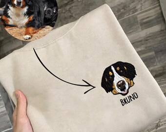 T-shirt brodé personnalisé Portrait d'animal de compagnie Portrait de couple Dessin pour enfants, Chemise avec nom personnalisé, T-shirt photo à broder, Cadeau en coton premium